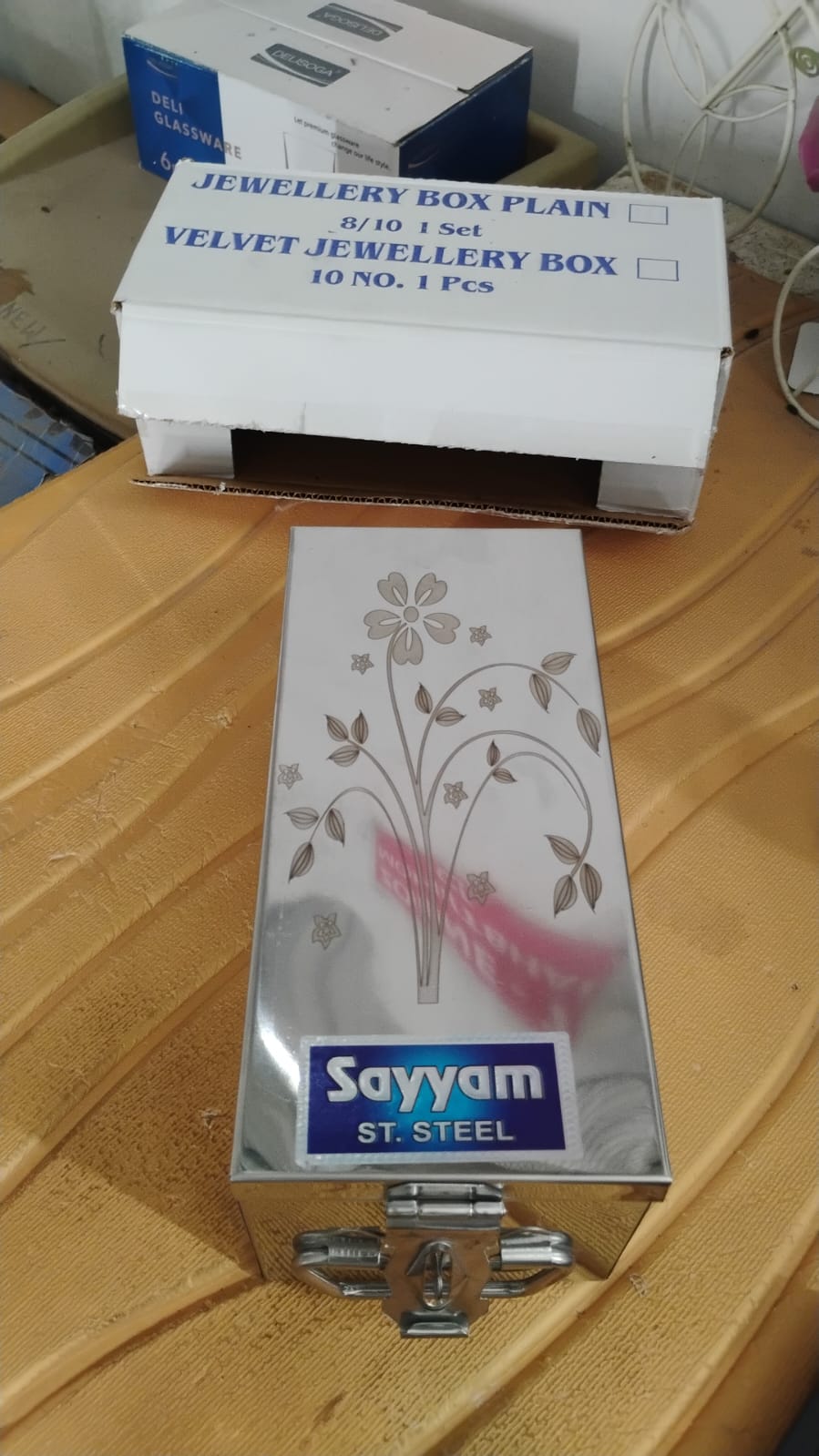 Premium Stainless Steel Velvet Lined Jewellery Storage Box with Lock and Red Interior